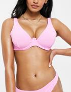 Asos Design Fuller Bust Mix & Match Terry Step Front Underwire Bikini Top In Pink