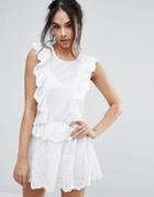 Missguided Broderie Lace Ruffle Mini Dress - Cream