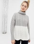 Brave Soul Mallow Color Block Sweater-gray