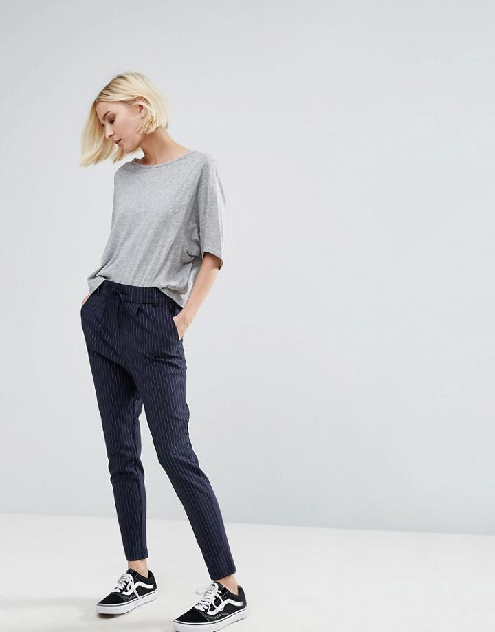 Only Pinstripe Drawstring Pant - Navy