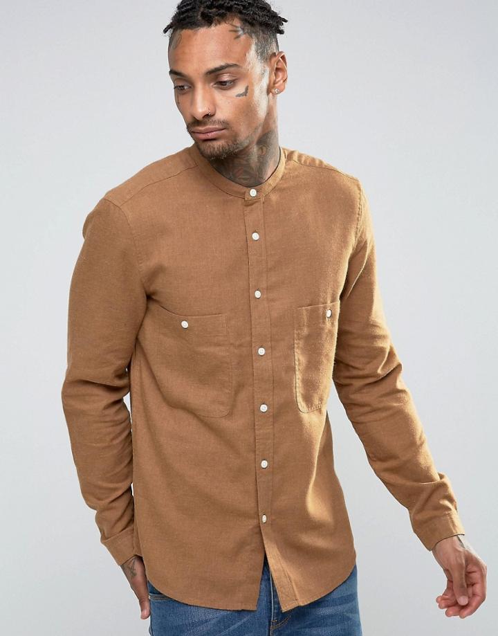 Asos Regular Fit Shirt With Two Pockets In Tan - Tan