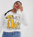 Disney The Lion King X Asos Design Curve Knitted Sweater With Simba And Nala-white