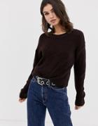 Boohoo Basic Knitted Crew Neck Sweater In Chocolate - Brown