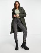 Brave Soul Iriana Maxi Longline Quilted Jacket-green