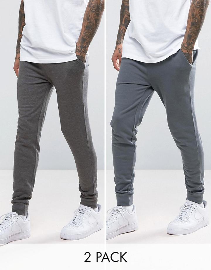 Asos Skinny Joggers 2 Pack Charcoal Marl/washed Black Save - Multi