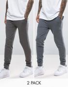 Asos Skinny Joggers 2 Pack Charcoal Marl/washed Black Save - Multi