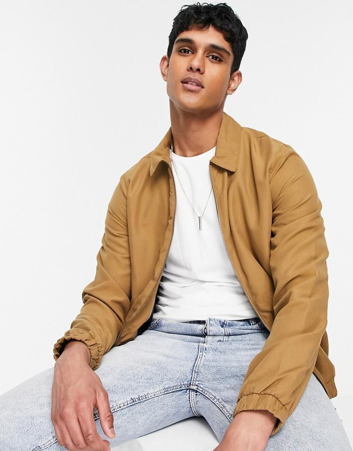 Brave Soul Harrington Jacket In Tan-brown