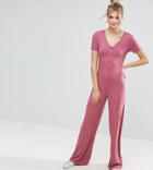 Asos Tall Button Detail Wide Leg Jumpsuit - Pink