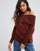 Gestuz Oba Mohair Wool Mix Off Shoulder Sweater - Red