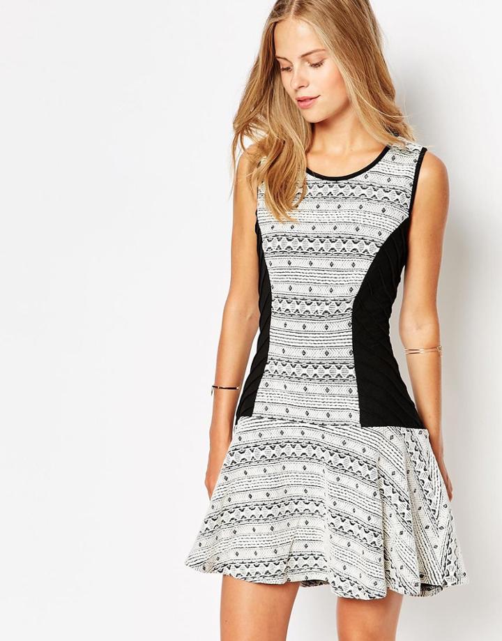 Greylin Printed Skater Dress With Contrast Panels