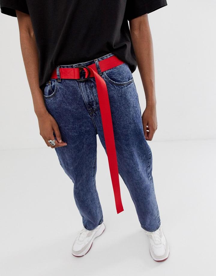 Asos Design Slim Long Ended Webbing Belt In Red With Matte Black D-rings