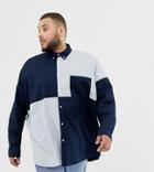 Asos Design Plus Oversized Oxford Shirt In Cut & Sew - Navy