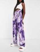 Weekday Straight Leg Pants In Purple Abstract Flower