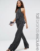 Naanaa Tall High Waist Straight Leg Pant In Glitter Stripe - Black