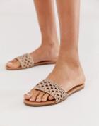 New Look Weave Flat Slider In Gold - Gold