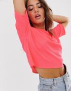 Asos Design Boxy T-shirt In Rib In Neon Pink - Pink