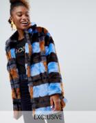 Monki Faux Fur Checked Jacket-multi