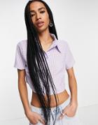 Only Cropped Shirt In Lilac Gingham - Part Of A Set-purple