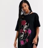 One Above Another Oversized T-shirt Dress With Grunge Snake Graphic-black