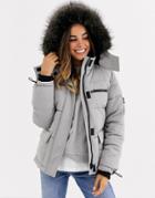 New Look Ski Puffer Jacket In Pale Gray