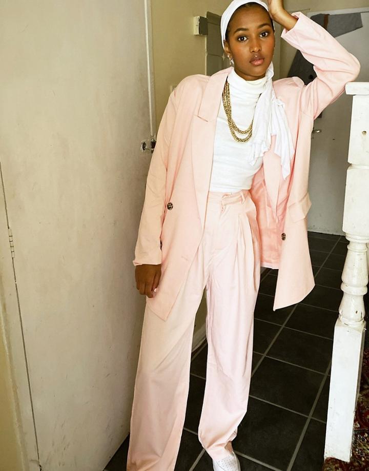Daisy Street Relaxed Wide Leg Pants With Pleat Front-pink