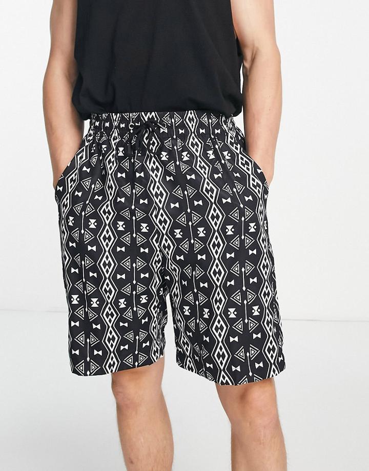 Liquor N Poker Retro Shorts In Black With Pattern Print - Part Of A Set