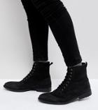Asos Wide Fit Lace Up Boots In Black Leather With Distressed Sole - Black