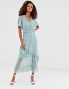 New Look Mesh Frill Dress In Blue Pattern