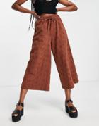 Asos Design Broderie Culotte Pants In Brown