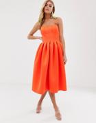 Asos Design Bandeau Seam Detail Prom Dress-orange