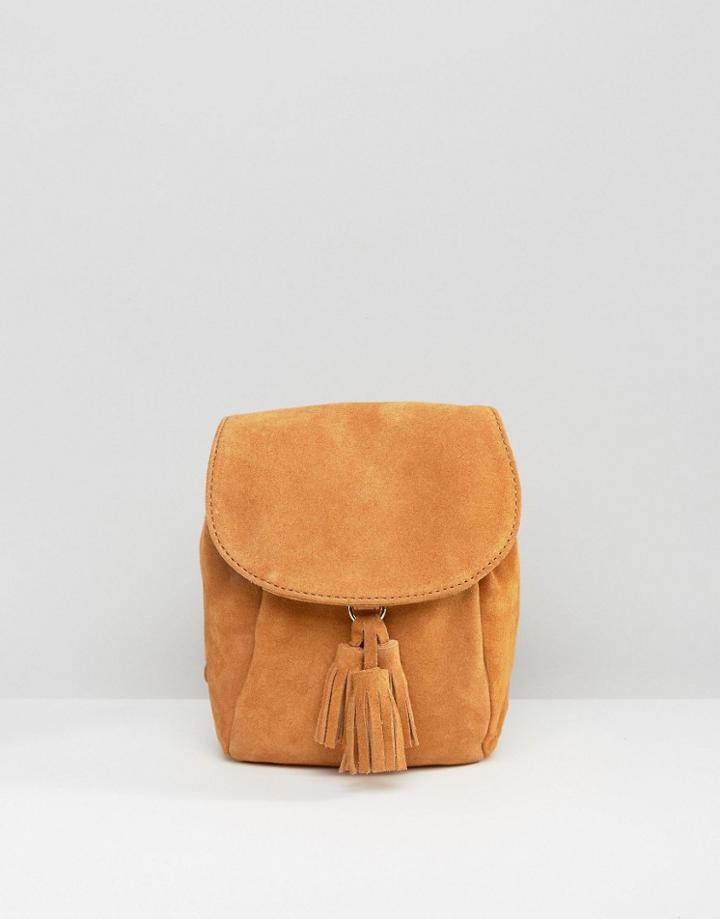 Asos Suede Mini Backpack With Tassels - Tan