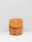 Asos Suede Mini Backpack With Tassels - Tan