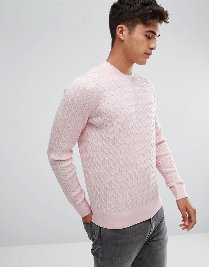 Abercrombie & Fitch Preppy Cable Knit Sweater Moose Logo In Pink - Pink
