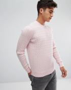 Abercrombie & Fitch Preppy Cable Knit Sweater Moose Logo In Pink - Pink