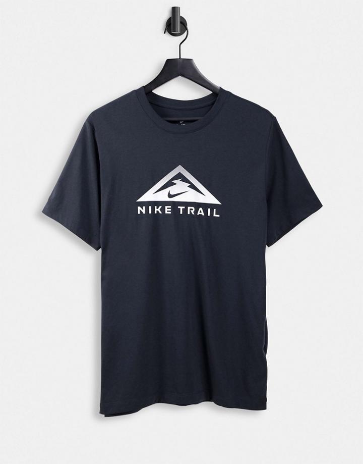 Nike Running Trail Dri-fit Logo T-shirt In Black