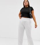 Asos Design Curve Wide Leg Pants With Deep Waistband-white