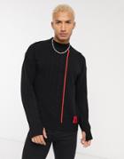 Hugo Scablo Cable Knit Taped Sweater In Black