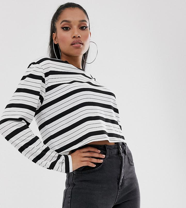 Asos Design Petite Crop Boxy T-shirt With Long Sleeve In Stripe