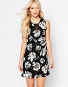 Daisy Street Shift Dress With Mesh Insert In Flower Print - Black Floral
