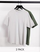 Another Influence 2 Pack Boxy Oversized T-shirts In Gray & Green-multi