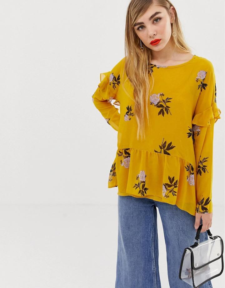 Mbym Floral Ruffle Shoulder Top - Multi
