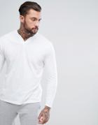 Asos Long Sleeve Notch Neck T-shirt In White - White