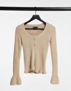 Asos Design Ribbed Cardi In Fluffy Yarn In Taupe-neutral