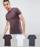 Asos Design Muscle Fit T-shirt With Crew Neck And Stretch 3 Pack Multipack Saving - Multi