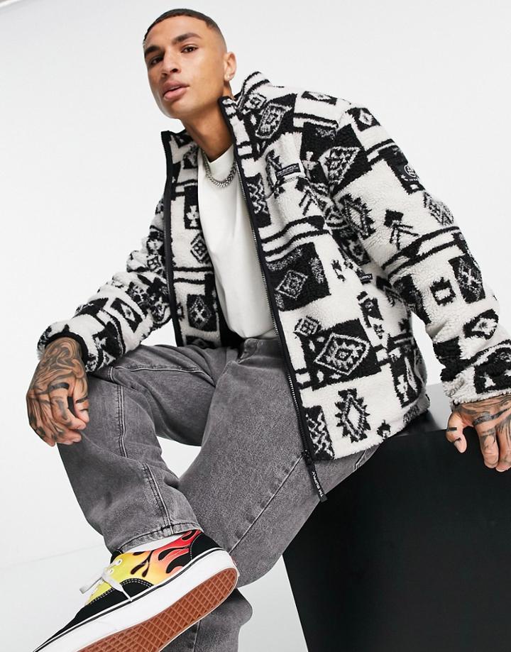 Topman Fleece Borg Jacket In Jacquard Pattern-grey