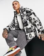 Topman Fleece Borg Jacket In Jacquard Pattern-grey