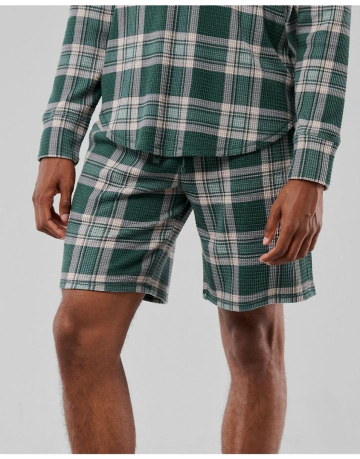 Gilly Hicks Check Waffle Lounge Shorts In Green