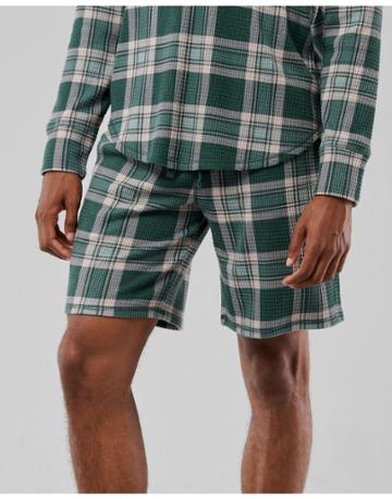 Gilly Hicks Check Waffle Lounge Shorts In Green