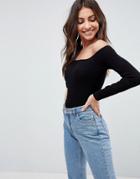 Asos Off Shoulder Top In Fitted Rib - Black