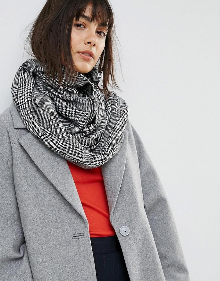 Asos Woven Check Infinity Scarf With Zip And Ring Pull - Multi